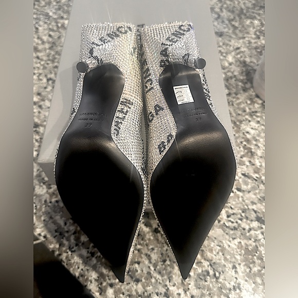 Authentic Balenciaga Rhinestones Embellished Pointed-Toe Pumps size 37 - Picture 7 of 13